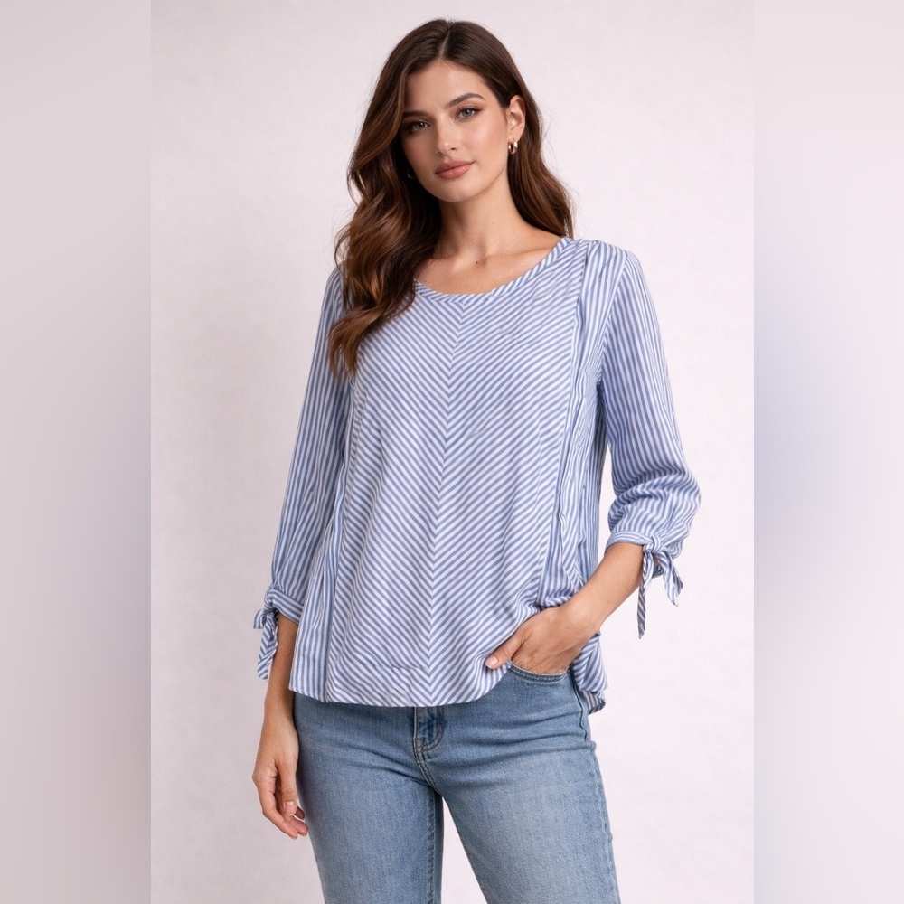 Scotch & Soda Maison Scotch Blue Striped Blouse Tie Sleeve Sailorcore Coastal S
